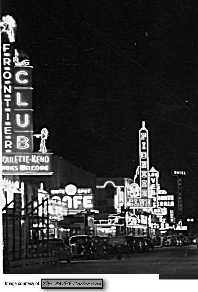 Night view postcard from the PGG Collection shows the beautiful neon sign!