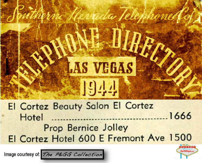 El Cortez Las vegas Telephone Lisitng from 1944