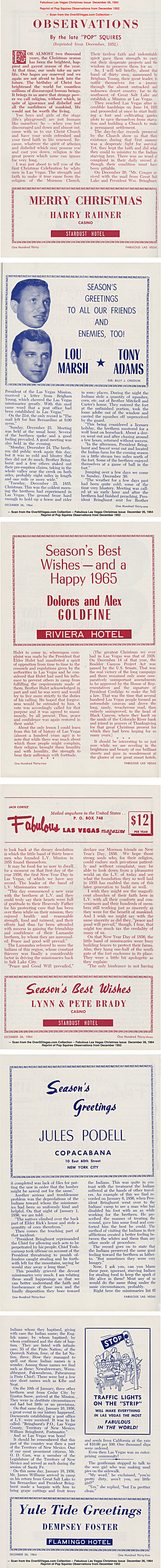  Fabulous Las Vegas Christmas Issue  December 26, 1964 
Reprint of Pop Squires Observations from December 1952