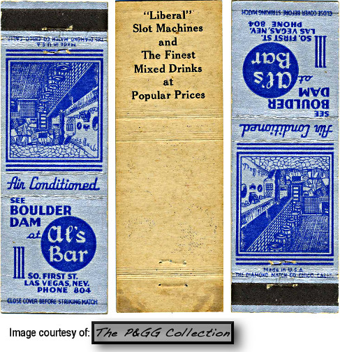 Al's Bar match cover  111 S 1st Las Vegas in 1944