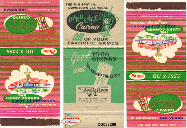 Bird Cage Casino in Downtown Las Vegas 1958-1959 matchbook matchcover 