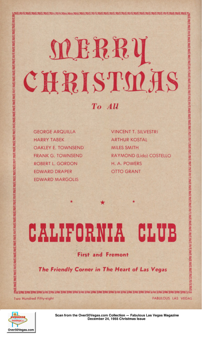 A full page Christmas ad from Fabulous Las Vegas Magazine December 24, 1955 