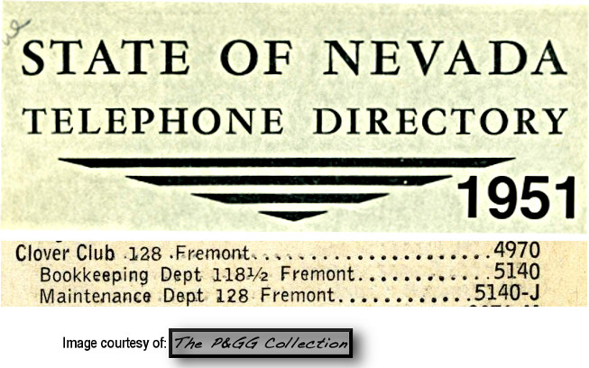 Clover Club Las Vegas 1951 telephone listing