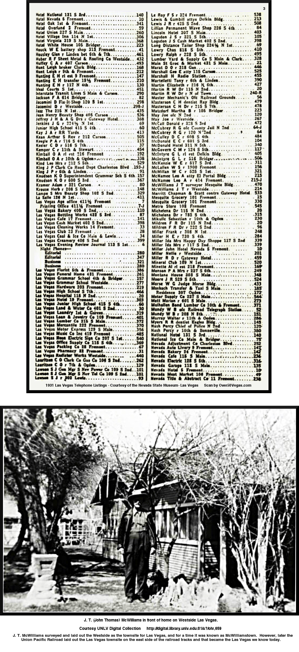 1931 Las Vegas Telephone Listings - Courtesy of the Nevada State Museum- Las Vegas      Scan by Over50Vegas.com