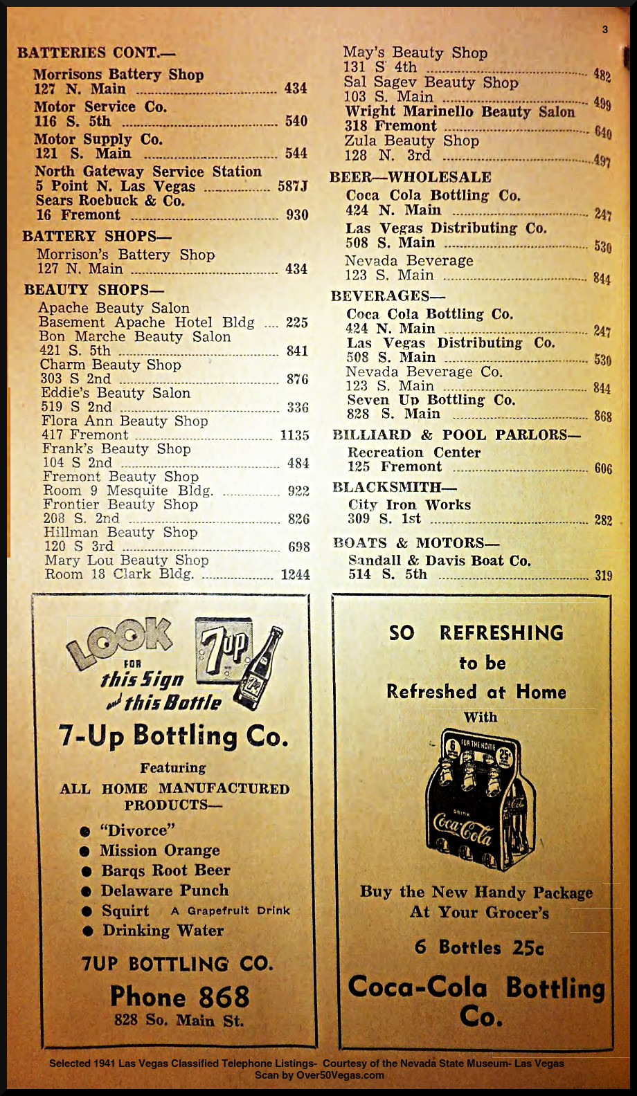Selected 1941 Las Vegas Classified Telephone Listings-  Courtesy of the Nevada State Museum- Las Vegas         
Scan by Over50Vegas.com