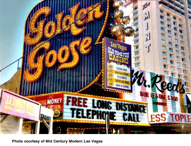 Mr. Reed’s, the Golden Goose and the Mint tower in downtown Las Vegas in the 1970's