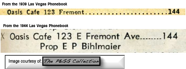 Oasis Cafe Fremont street Las Vegas phone listings E P Bihlmaier