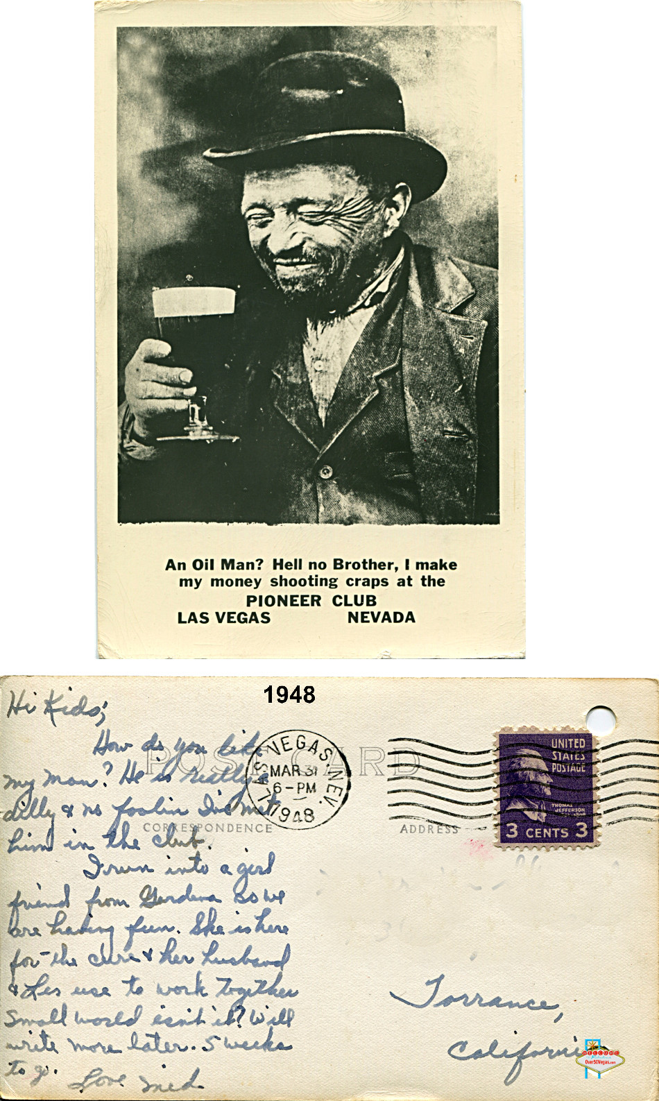 A 1948 Pioneer Club Postcard. 