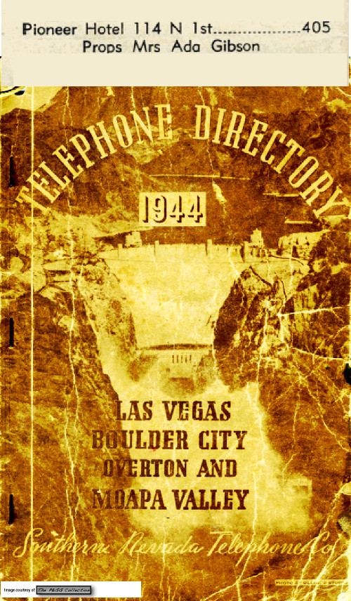 Pioneer Hotel Las vegas, NV 1944 Telephone Directory