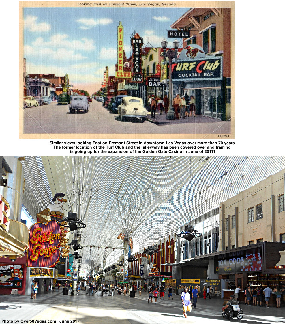 Similar views looking East on Fremont Street in downtown Las Vegas over more than 70 years.
